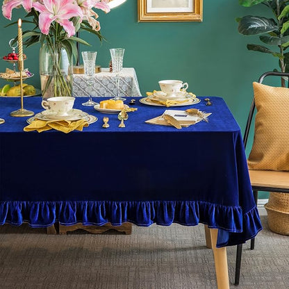 Velvet Tablecloth Luxurious Solid Rectangle Table Cloth,Oblong Retro Farmhouse Ruffle Tablecloths Washable Table Cover for Party Wedding Baby Shower Kitchen Dinning Tabletop Decoration