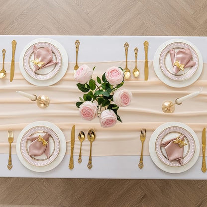 12Pack 9ft Chiffon Table Runner 14x108 Inch Sheer Romantic Table Runner for Wedding Birthday Party Bridal Shower Outdoor Decoration-Peach