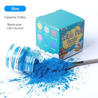 Jelife Blue Edible Luster Dust - 5 Grams Food Grade Cake Dust Shimmer Powdered, Edible Metallic Powder Food Coloring for Cake Decorating, Chocolates, Fondant, Drinks, Painting & More, Vegan