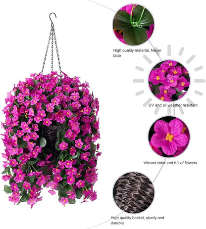 Artificial Fake Hanging Flowers Plants Baskets for Outdoor Fall Decoration, Faux Silk Fuchsia Daisy Mums Trailing Orchid UV Resistant for Home Outside Porch Garden Yard Patio Decor