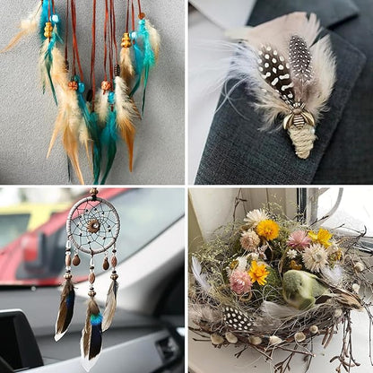 MAOFENG 270pcs 9 Styles Natural Bulk Feathers Assorted Mixed Feathers for DIY Crafts Dream Catcher Wedding Hair Hats Decoration, Guinea Fowl Feathers