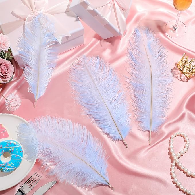 Maitys 90 Pcs Large Natural Ostrich Feathers Bulk 14-16 Inch (35-40cm) 12-14 Inch (30-35cm) 10-12 Inch (25-30cm) Ostrich Feathers Plumes for Centerpieces Wedding(Light Blue)