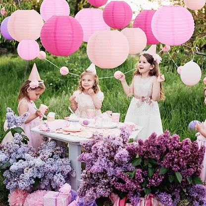 BEISHIDA 12 Pcs Pink Mix Paper Lanterns,Hanging Decorative Chinese Japanese Round Paper Lantern Lamp for Valentine's Day Girls' Party Wedding Children Home Party Decoration
