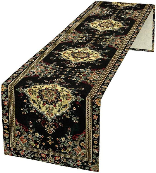 Colorful Boho Flower Table Runner, Vintage Rustic Farmhouse Paisley Hand Drawing Print Pattern for Home Kitchen Table Decor Dining Coffee Room Garden Party Decor 13x72in