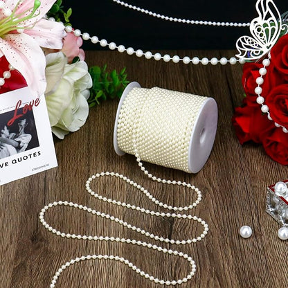 99 Feet 4mm Faux Pearl String Garland for Crafts, Artificial Pearl Beaded Trim Chain Strands for Wedding Centerpieces Bouquet Party Christmas Tree Decoration, Ivory
