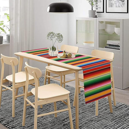Mexican Table Runner,Colorful Stripe Art Table Runner for Kitchen Dining Table Home Party Decoration 13x60 Inch
