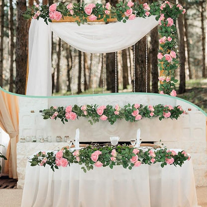 U'Artlines 3 Pack Artificial Pink Rose Vines Floral Garlands Total 19.5 Ft Fake Vine Silk Flower Garland for Indoor Outdoor Home Wedding Arch Garden Wall Decoration