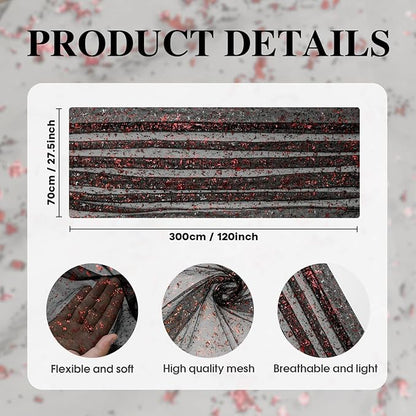 Artoid Mode 3PCS Black Red Gold Gauze Table Runner 120 Inch 10FT, Glitter Metallic Foil Sheer Dining Wedding Anniversary Holiday Table Decor for Home Party