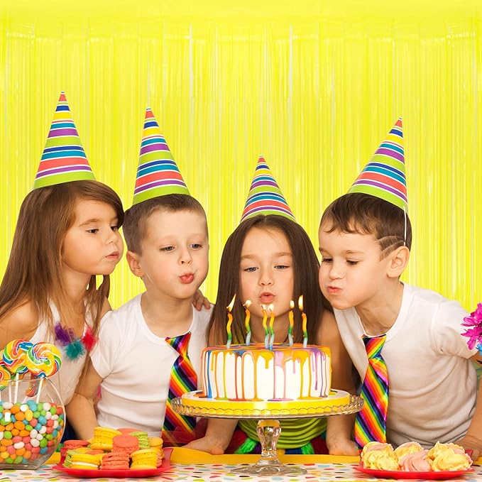 5 Pack Yellow Foil Curtain Backdrop 3.2ft x 8.2ft Tinsel Foil Fringe Curtains Macaron Photo Booth Streamer Backdrop for Party Decorations Birthday Baby Shower Bachelorette Holiday Decor (Yellow)