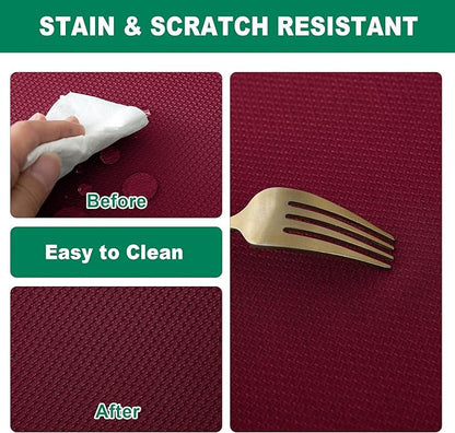 Biscaynebay Textured Fabric Christmas Round Table Cloth 90", Burgundy Water Resistant Washable Folding Table Cloths for Dining, Kitchen, Wedding & Parties Machine Washable