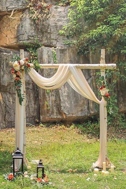 Lookein Chiffon Arch Fabric Drapes for Wedding Arbor Ceremoney Backdrop Decoration Stair Swag, 3 Panels 30" Wide 6 Yards, Cream & Nude