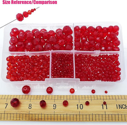 2-10mm Briolette Rondelle 810pcs Red Crystal Glass Beads Faceted Shape Crystal Spacer Beads for Bracelet Necklace Decorative Hand Jewelry Making (2/4/6/8/10mm Red)