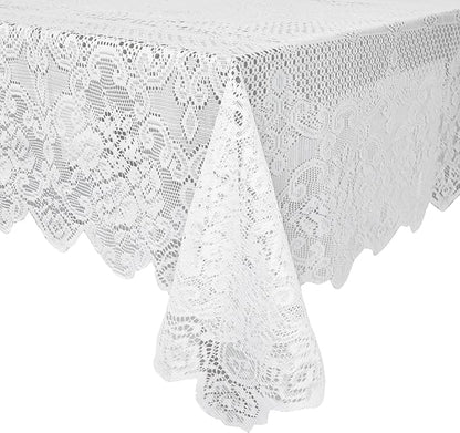 Juvale Rectangular Lace Tablecloth - White Lace, 54 x 72 in Vintage Floral Scalloped Polyester - Wedding & Tea Party Table Cloth & Baby Shower Tablecloth (Pack of 2)