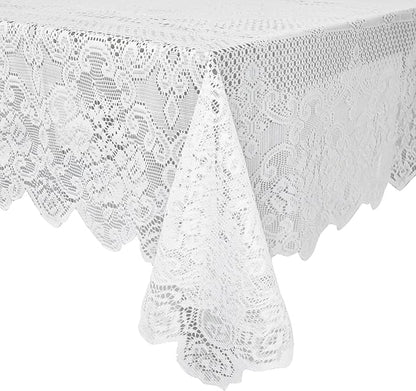 Juvale Rectangular Lace Tablecloth - White Lace, 54 x 72 in Vintage Floral Scalloped Polyester - Wedding & Tea Party Table Cloth & Baby Shower Tablecloth