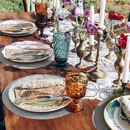 50 Pieces Silver Glitter Paper Place Mats Sparkle 14'' Round Disposable Table Mats Silver Sequin Doilies Decorative Placemats for Wedding Banquet Party Home Dining Tableware