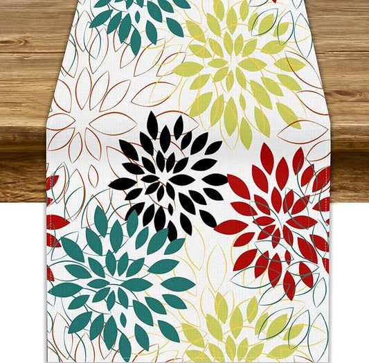 Abstract Red Dahlia Vintage Table Runner, Geometric Lines Mid Century Vintage Modern Colorful Table Runner for Party Kitchen Dining Living Room Laundry Room Decor, 13x120 Inch