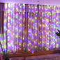 HXWEIYE 300LED Fairy Curtain Lights, 9.8x9.8Ft USB Plug-in 8 Modes Christmas String Hanging Lights with Remote for Bedroom Backdrop Wedding Party Indoor Wall Decor, Multicolor