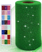Glitter Tulle Fabric Rolls, 6 Inch 50 Yards (150ft) Sparkling Spool Ribbon Sequin Netting for Tutu Skirt Gift Wrapping Wedding Party Decoration (Emerald Green)