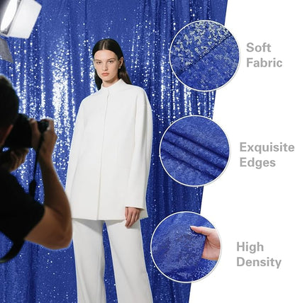 Navy Blue Sequin Backdrop Curtain 4 Pieces 2FTx8FT Glitter Photography Backdrop for Party Wedding Birthday Christmas Decorations