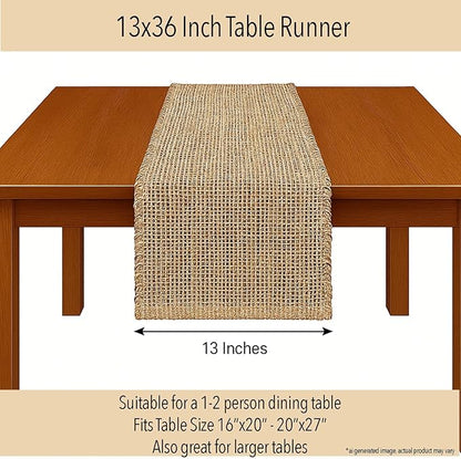 Chardin home Natural Jute Table Runner 13x36 Inch – Vintage Boho Rustic Table Decor – Handwoven Table Runner in Natural Jute and Brown – Farmhouse Dining or Console Table Accent