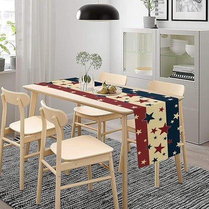 Memorial Day Table Runner, 4th of July American Patriotic Independence Day Stars Stripes Print Table Runne for Summer Holiday USA Home Decoration Party,13x120inch