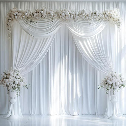 30ftx16FT Wrinkle Free White Backdrop Curtain, 6 Panels 16FT Height White Wedding Backdrop Drapes, Silky Polyester Back Drop Cloth for Birthday Photography Background Party Backdrop Draping