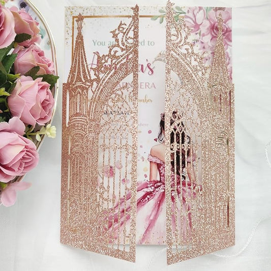 20PCS Laser Cut Wedding Invitations,Wedding Invitation Card Pocket,Quince Invites,Sweet 16 Invitations,Quinceanera Invitations,Laser Cut Invitations For All Occasions