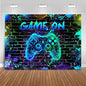 Mocsicka Game On Backdrop Video Game for Boys Level Up Birthday Party Decoration Game Night Arcade Neon Glow Gamer Banner Photography Background (Blue, 7x5ft(82"x60"))