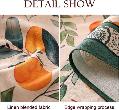 patdrea Designer Vintage Linen Long Rectangle Table Cloth,Framhouse Oranges and Leaves Pattern French Tablecloth,Fall Decor Cover for Kitchen Dining Christmas,Thanksgiving,63"x102"-Palladin a