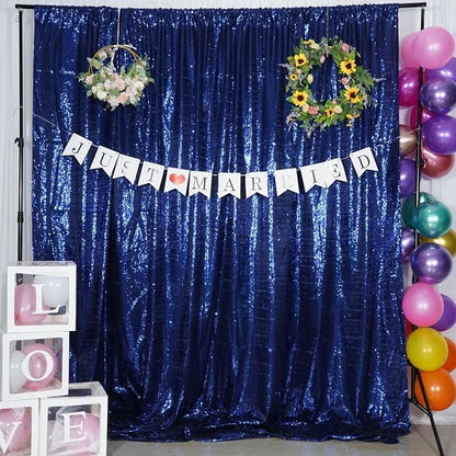 Poise3EHome 10Ft x 10Ft Navy Blue Sequin Backdrop Curtain, Glitter Thick Satin Sequin Background Drapes, Opaque Sparkly Backdrop Curtain, Sequin Backdrop for Xmas Thanksgiving Wedding Party Decor