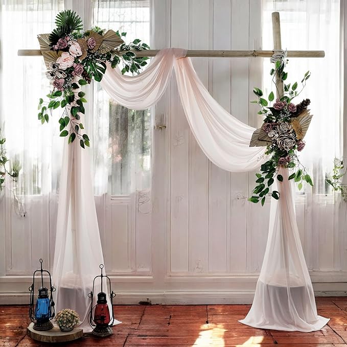 MDS Halloween Chiffon Draping Fabric - 2 Panel, 30" Wide x 20ft Long - Sheer Spooky Arbor & Canopy Drapery for Haunted House Backdrops, Party Ceilings, DIY Costumes & Themed Events - Nude