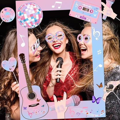 Birthday Photo Booth Props,18pcs Theme Party Decoration Music in My Era Photo Frame Supplies for Party Decoration