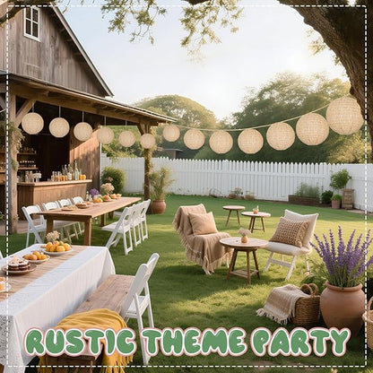 10Pcs 10" Boho Fall Party Decorations, Hanging Round Print Burlap Paper Lanterns for Office Classroom Ceiling Home Patio Neutral Baby Bridal Shower Wedding Rustic Thanksgiving Decor (10inch)
