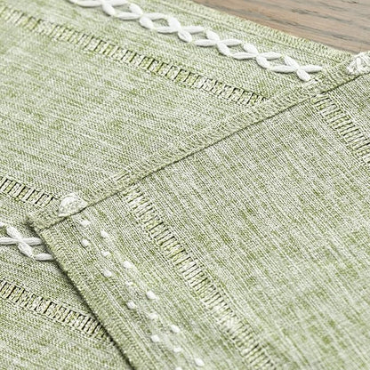 Artoid Mode Sage Green Rustic Cotton Linen Table Runner, Seasonal Embroidered Hollow Kitchen Dining Table Decoration for Home Party Decor 13x90 Inch