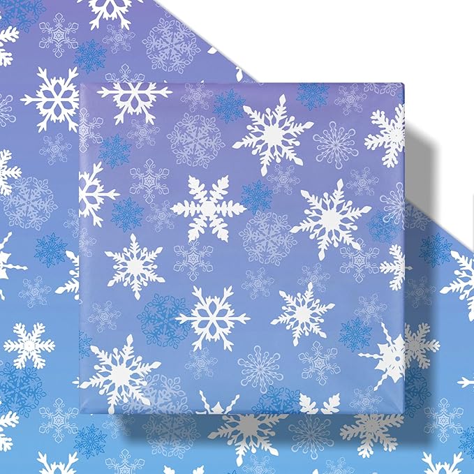 LeZakaa Christmas Wrapping Paper Roll, Purple Blue Snowflakes, Elegant Gift Wrap for Winter Holidays, Birthdays, Adults, Men, Women, Mini Roll 17 in x 16.4 Ft