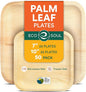 ECO SOUL Compostable 7 & 10 Inch Palm Leaf Square Plates (50 Count) Like Bamboo Plates | Biodegradable | Eco-Friendly, Microwave & Oven Safe - Party Pack