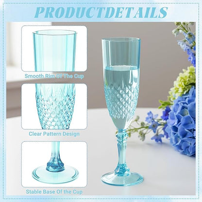 Plastic Champagne Flutes, 48PCS Light Cyan Wine Glasses Goblets Cups Reusable Flute, for Weddings Bachelor Parties Toasting and Events(48, Light Cyan)