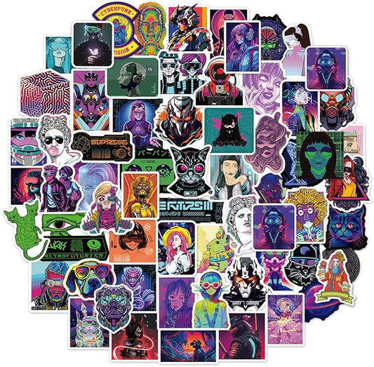 Qtl Cyberpunk Stickers - 75pcs Vaporwave Stickers for Laptop & Water Bottle - Waterproof