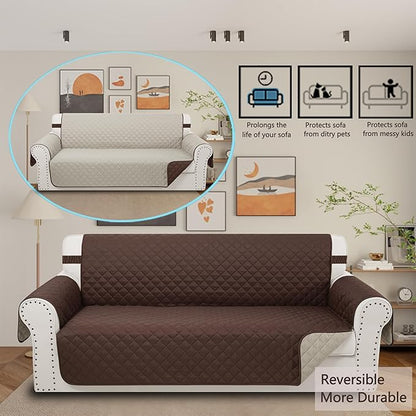 Reversible 4 Seater Sofa Cover 91 Inch Large Couch Cover Furniture Protector(Sofa XX-Large,Chocolate/Beige)