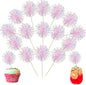 Ephlyn 30Pcs Foil Firework Cupcake Toppers Happy Birthday Cake Toppers Tinsel Flower Drink Stirrers Cocktail Food Fruit Toothpicks for Valentine's Day Party Decorations Pink