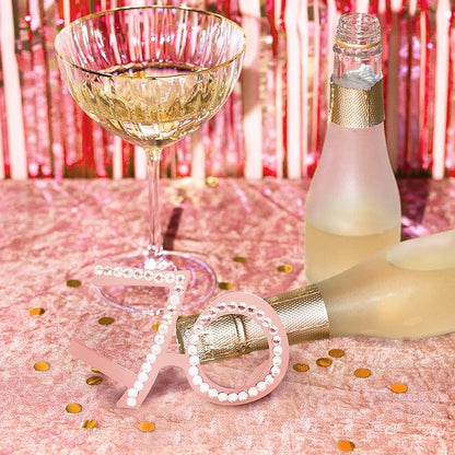 70th Birthday Glasses - 6 Pairs Rose Gold 70 Years Old Glasses with Rhinestones Frame, Funny Plastic Costume Photo Booth Props for 70th Anniversary Party Decorations