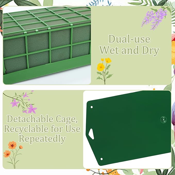 Aodaer 4 Pieces Floral Foam Cage with Floral Foam for Fresh and Artificial Flowers Rectangle Dry and Wet Flower Cage Bowl Holder for Wedding, Home and Garden Arrangement Decorations