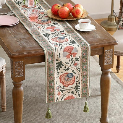 ISAENNE Designer Vintage Linen Table Runner 102 Inches Long,Elegant Floral Pattern Wrinkle Resistant Table Runners for Dining Tables,Thanksgiving,Kitchen Tables,Christmas,12"*102"-Daffy B