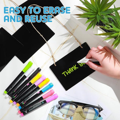 12 Pcs 4 x 6 Acrylic Chalkboard Hanging Sign with Chalk Markers Chalk Board Signs with Hanging String for Wedding Kitchen Home Party Decoration (Rectangle)