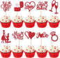 30 PCS He Asked She Said Yes Cupcake Toppers Glitter Engagement Cupcake Toppers Miss to Mrs I Do Love Heart Ring Miss to Mrs Cupcake Picks for Wedding Engagement Party Cake Decorations Supplies Red