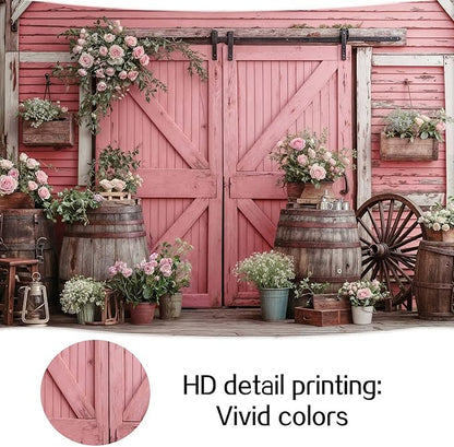10x10ft Country Wedding Pink Photography Backdrop Rustic Wooden Door Photography Backdrop Farmhouse Flower Western Girl Birthday Baby Shower Wedding Bridal Party Banner Photo Booth Props Background