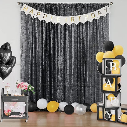 Sugargirl Halloween Black Sequin Backdrop Curtain 4 Panels 2FTx8FT Glitter Black Background Drapes Sparkle Photography Backdrop for Party Wedding Birthday Wall Decoration