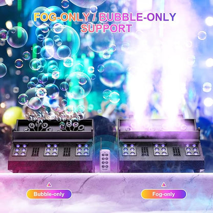 2000W Fog Machine, 3 in 1 Fog Bubble Machine with 2 Bubble Fans, 18 RGB LED Lights Smoke Bubble ALL IN ONE Fog Machine, Bubble Machine for Halloween Christmas Party Wedding, 3 Pack