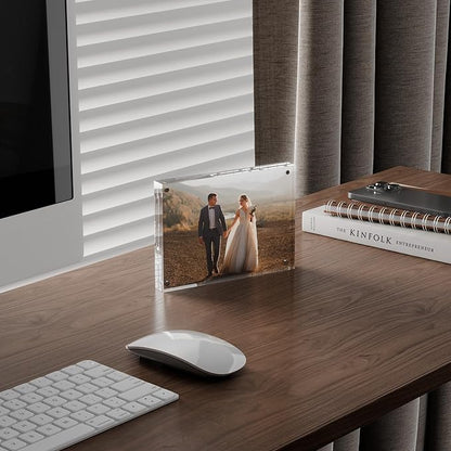 4x6 Acrylic Picture Frame 5 Pack, 20mm Thick Magnetic Double Sided Display 20% Thicker- Frameless Clear Transparent Photo Frame for Desktop/Tabletop, Self Standing with Microfiber Cloth