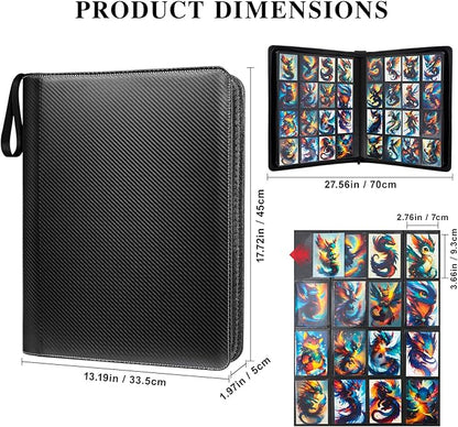 Trading Card Binder 16 Pocket with Display Window, 1024 Cards Capacity Card Binder, Waterproof PU Leather Photocard Baseball Card Binder for MTG, TCG, Sports Cards, Black